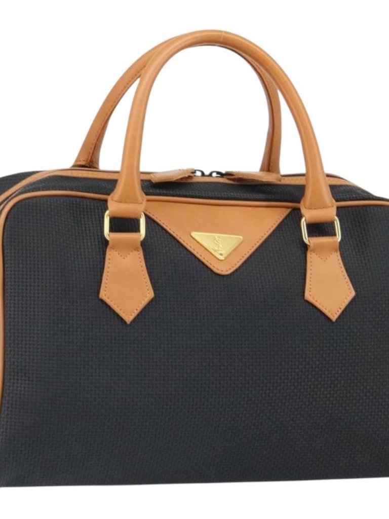 Saint Laurent Boston Bag Pvc Black Gold Auth 161622